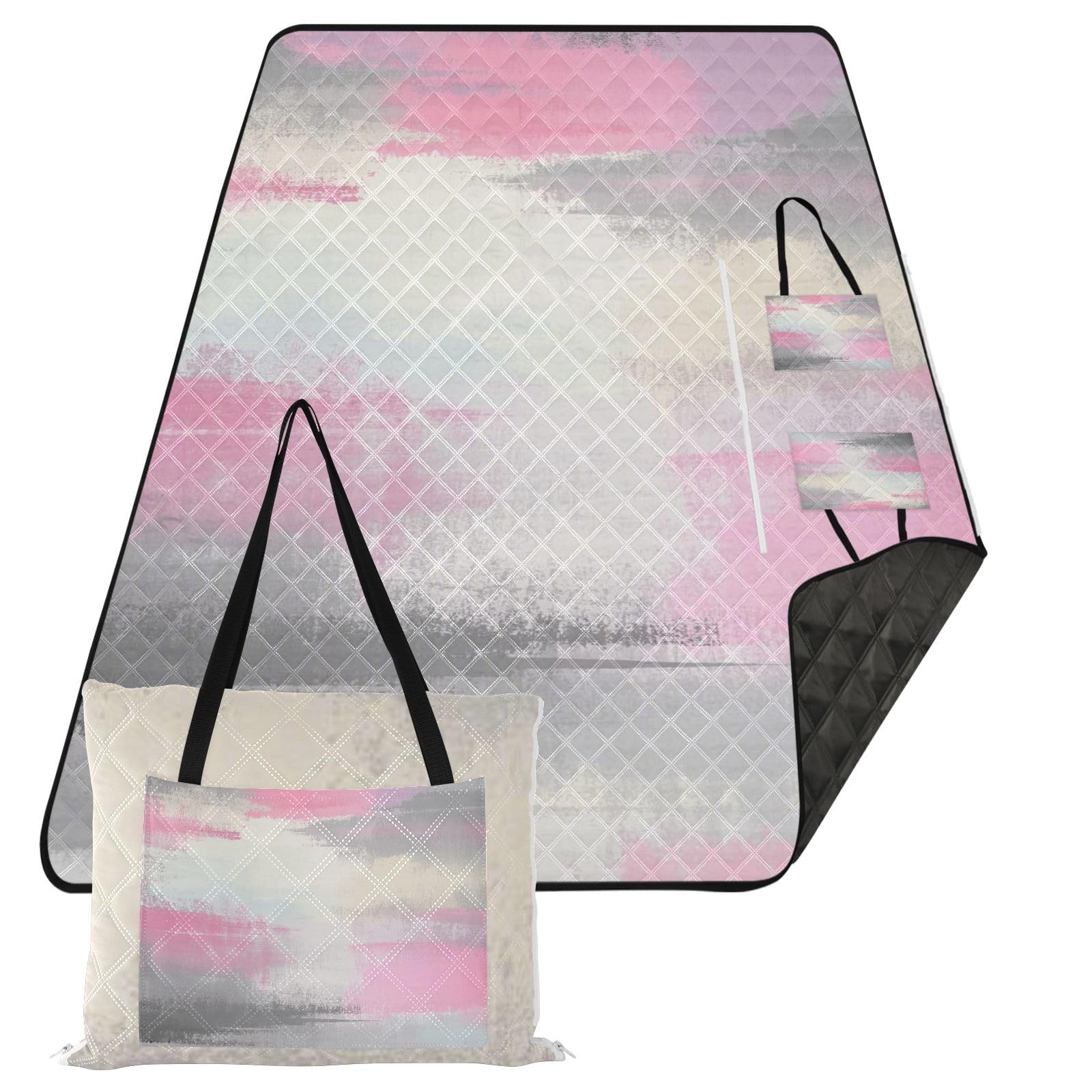 Cesta de picnic impermeable con tinta rosa, blanca y gris, suave para exteriores, accesorios de picnic al aire libre, para picnic familiar, alfombra para Playa