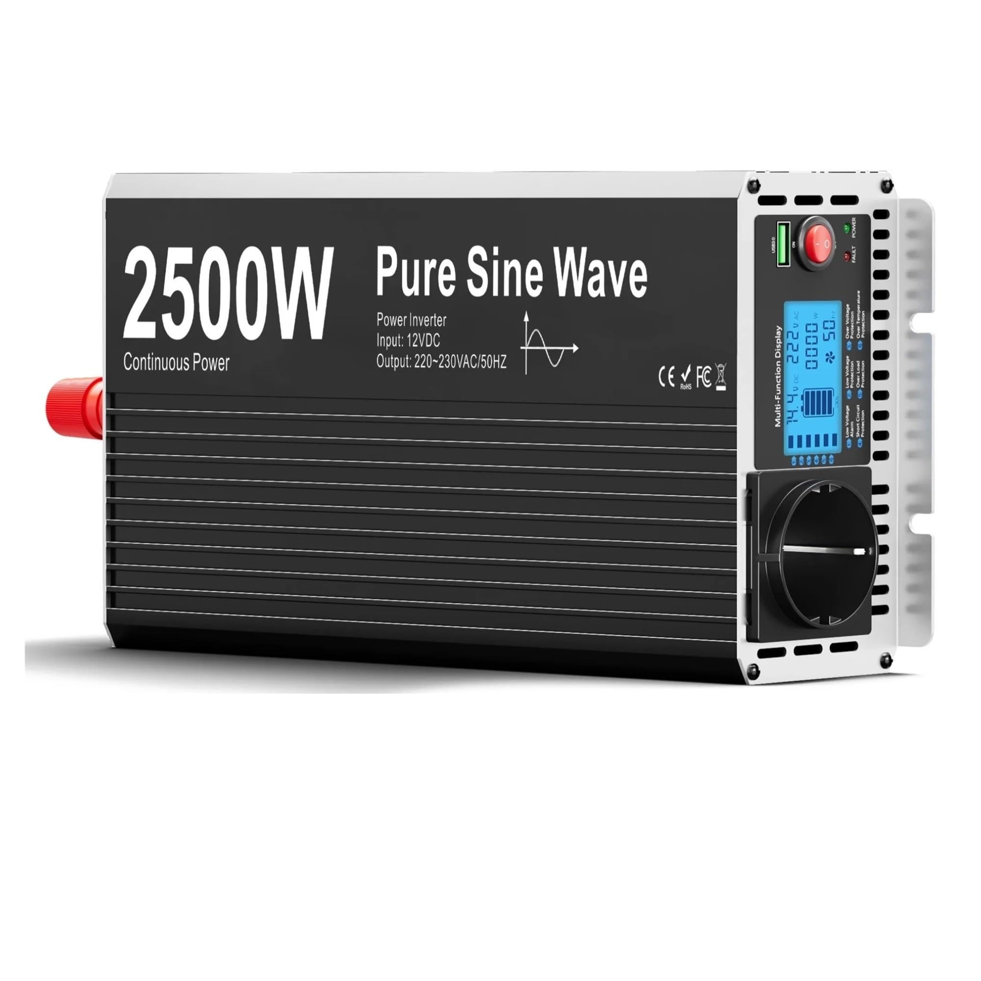 Inversor Corriente Inversor Corriente 1500 W 12 V A 220 V para Coche Caravana Barco Camping Viajes Inversor De Onda Sinusoidal Pura De 12 V A 220 V. Transformador(12V,2500W)