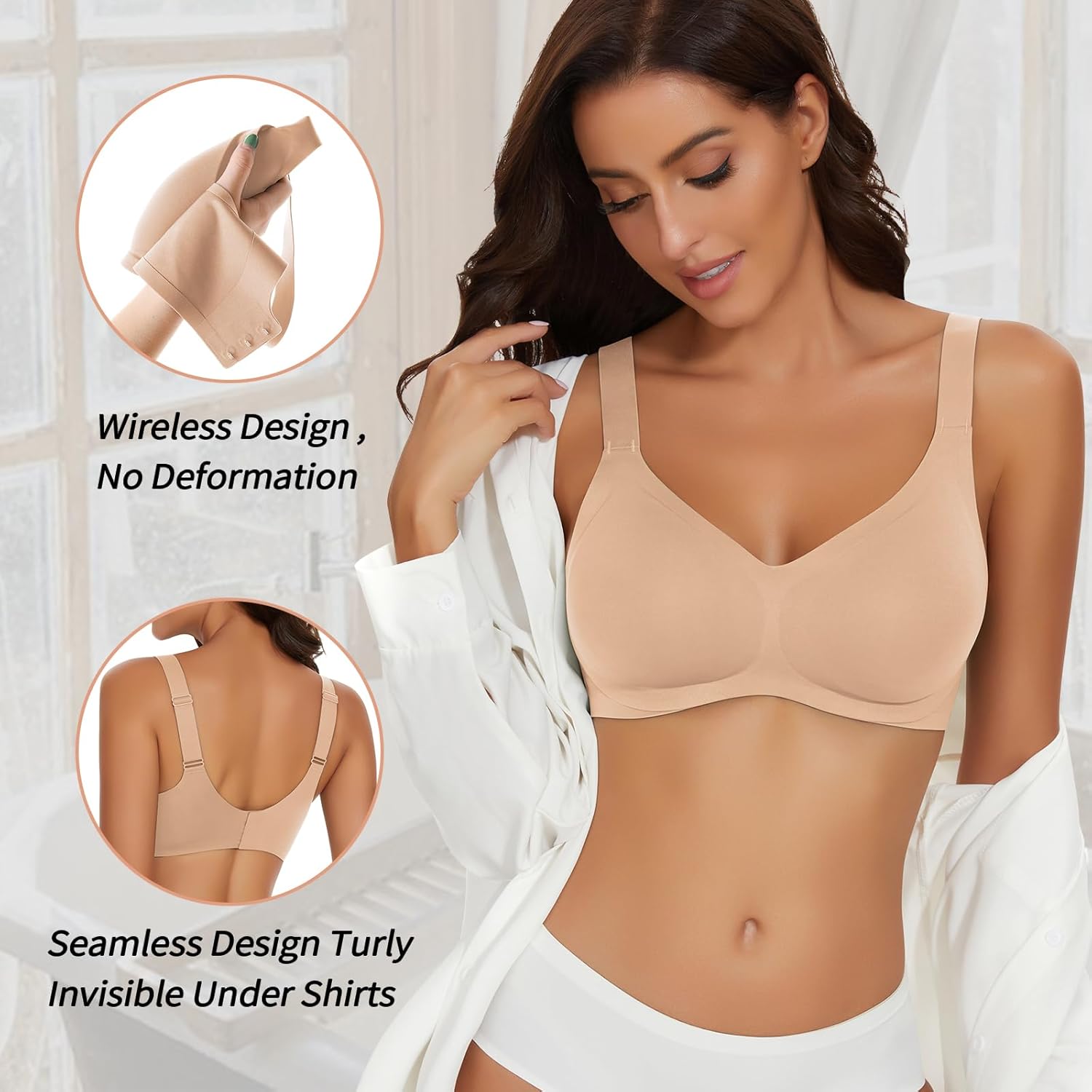 WOWENY Seamless Wirefree Bras for Women No Underwire Padded Push Up Bra Comfortable Soft Bralettes with Support Everyday Bra - Image 6