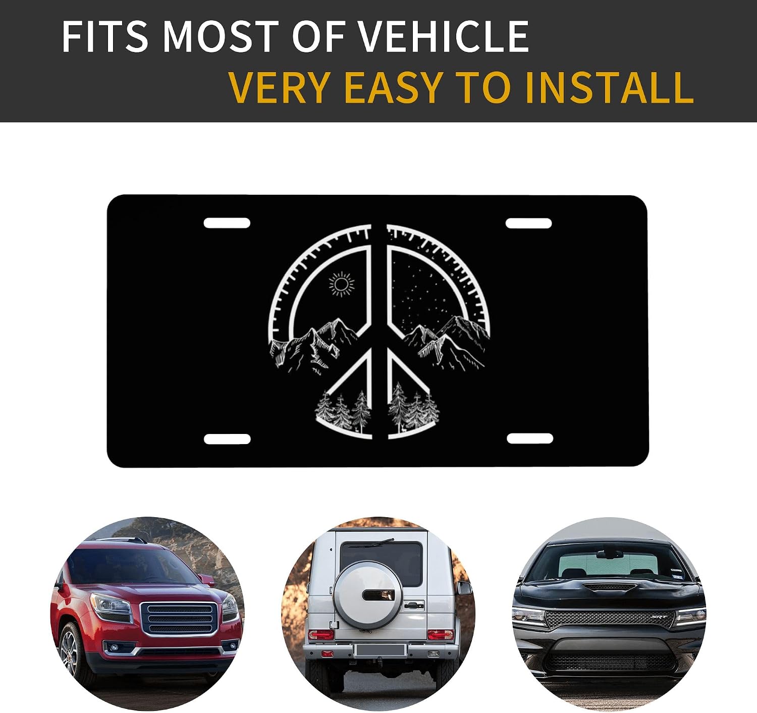 Front License Plate Cover - Black White Peace Mountain image 4