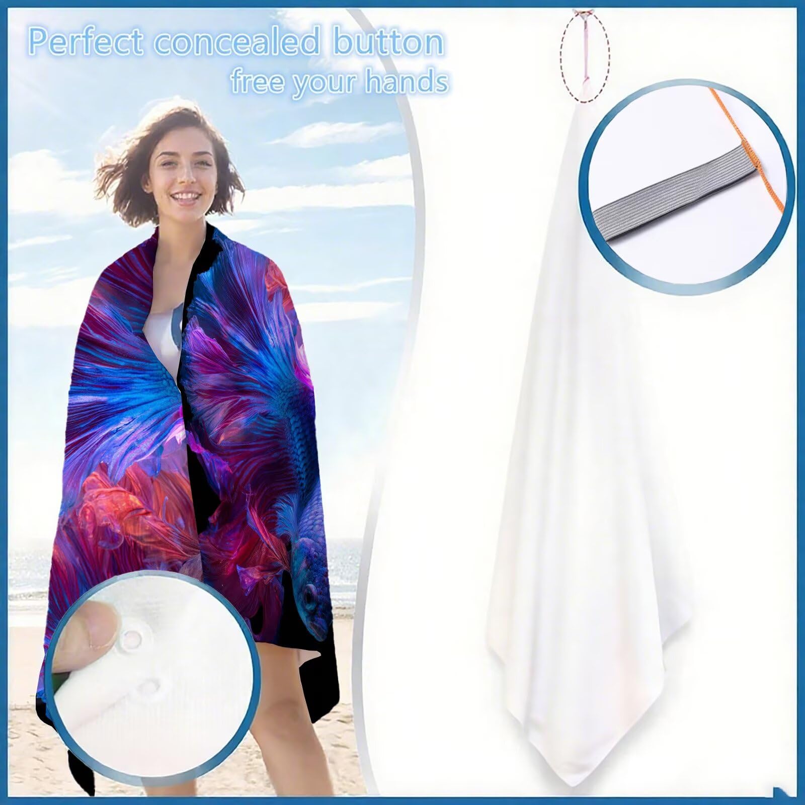 Ręcznik plażowy z mikrofibry 85 x 170 cm prześcieradło plażowe odporny na piasek czarny ręcznik plażowy XXL Koi ręcznik plażowy Szybkoschnący, miękki i bardzo chłonny, szybkoschnący do podróży, sauny