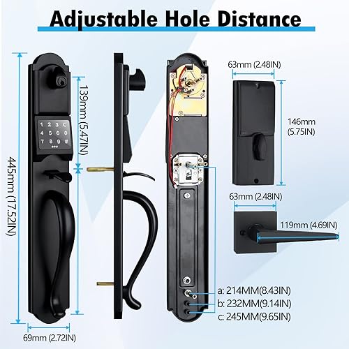 Miniatura 3 de HISAFE Juego de cerradura inteligente para puerta delantera, cerradura de puerta de entrada sin llave con pantalla táctil, acabado negro mate