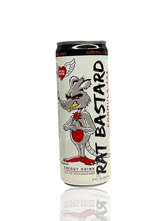 RAT BASTARD Energy Drink - Sugar-Free Caffeinated Beverage, Natural Caffeine to Boost Energy and Focus, Rose Flavor, 12 fl oz Can Case of 12