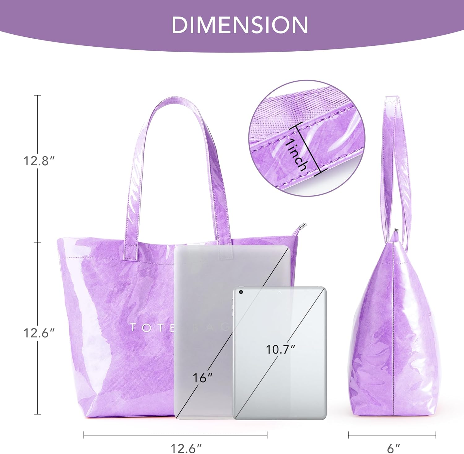 KALIDI PVC Zipper Tote Bag, Jelly Kraft Paper Beach Bag Large Hobo Carry All Travel Shopping Handbag Plastic Shoulder Bag - Image 5