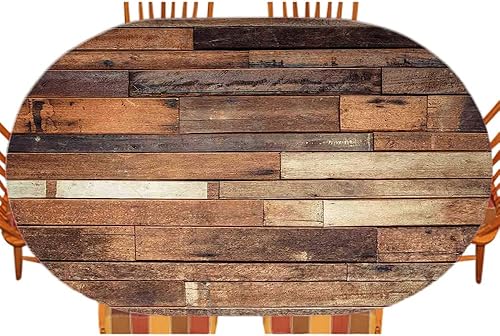 Mantel ovalado de madera, tablones rústicos con aspecto impreso, estilo casa de campo, imagen de grano de roble nogal, para decoración de mesa de