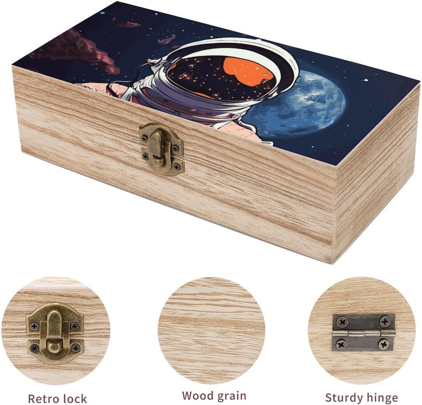 Cool Man in Outer Space Galaxy Wood Storage Box,Wooden Smooth Jewelry Container,Keepsake Storage Chest with Lid for Memories,Jewelry,Photos,Memorial Boxes image 3