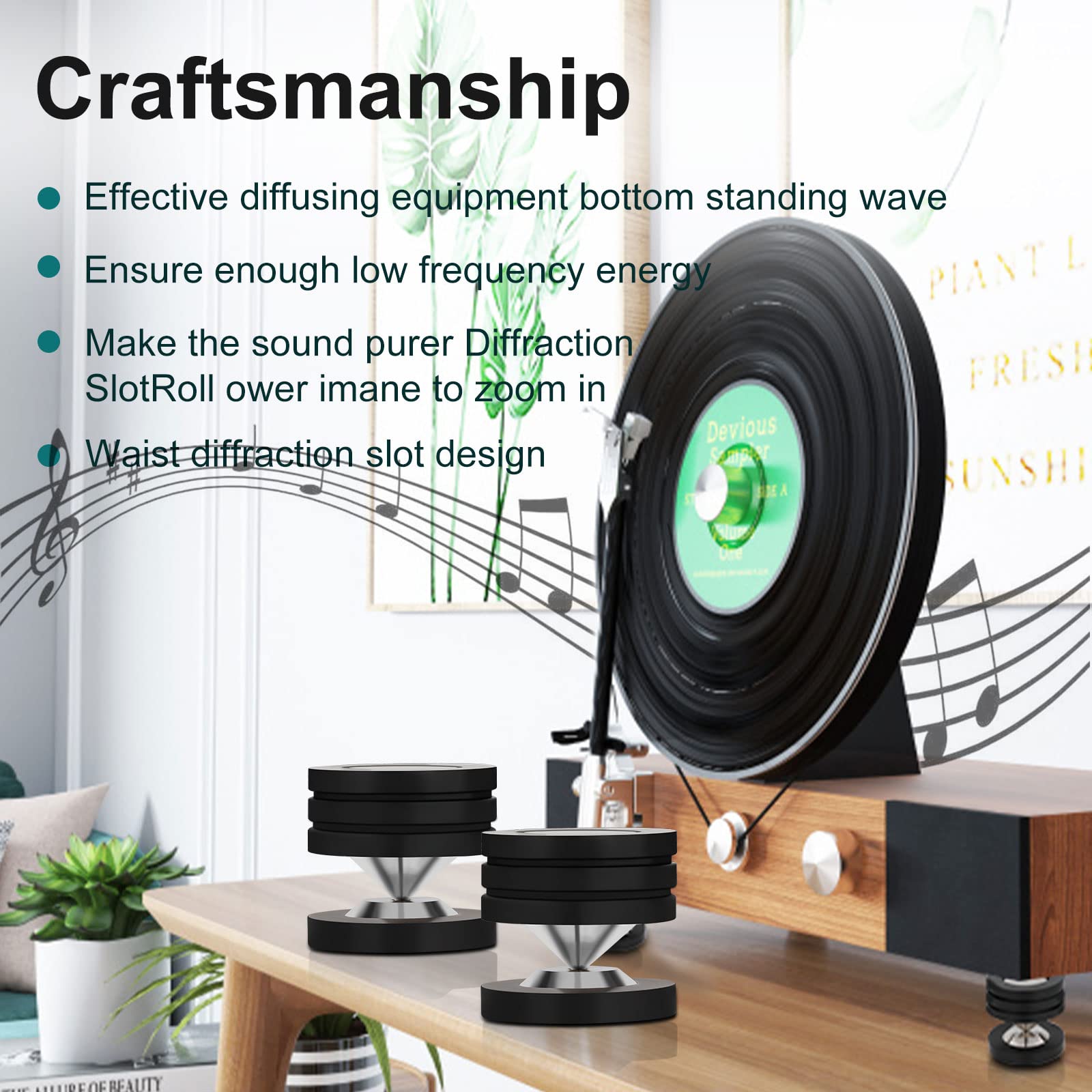 Lot de 4 pieds de haut-parleur 49 mm x 49 mm avec coussinets de haut-parleur en acier inoxydable POM - Pieds pour haut-parleurs Hi-Fi, caisson de basses, amplificateur audio, DAC et lecteur