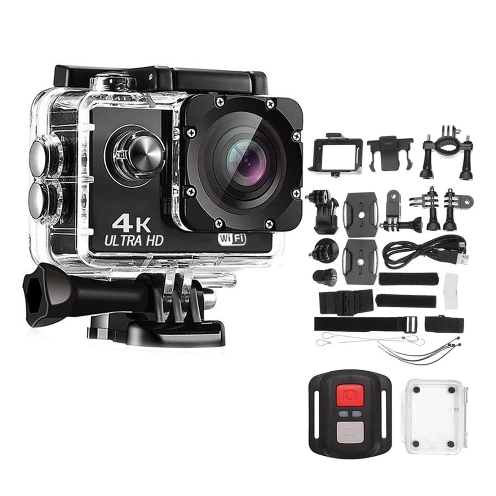 Action Cam, Action Camera Ultra HD 4K/30fps 2.0 Pollici 170D subacqueo Impermeabile Videoregistratore Telecamere Sport Cam,All'aperto, Sport, Video(White)