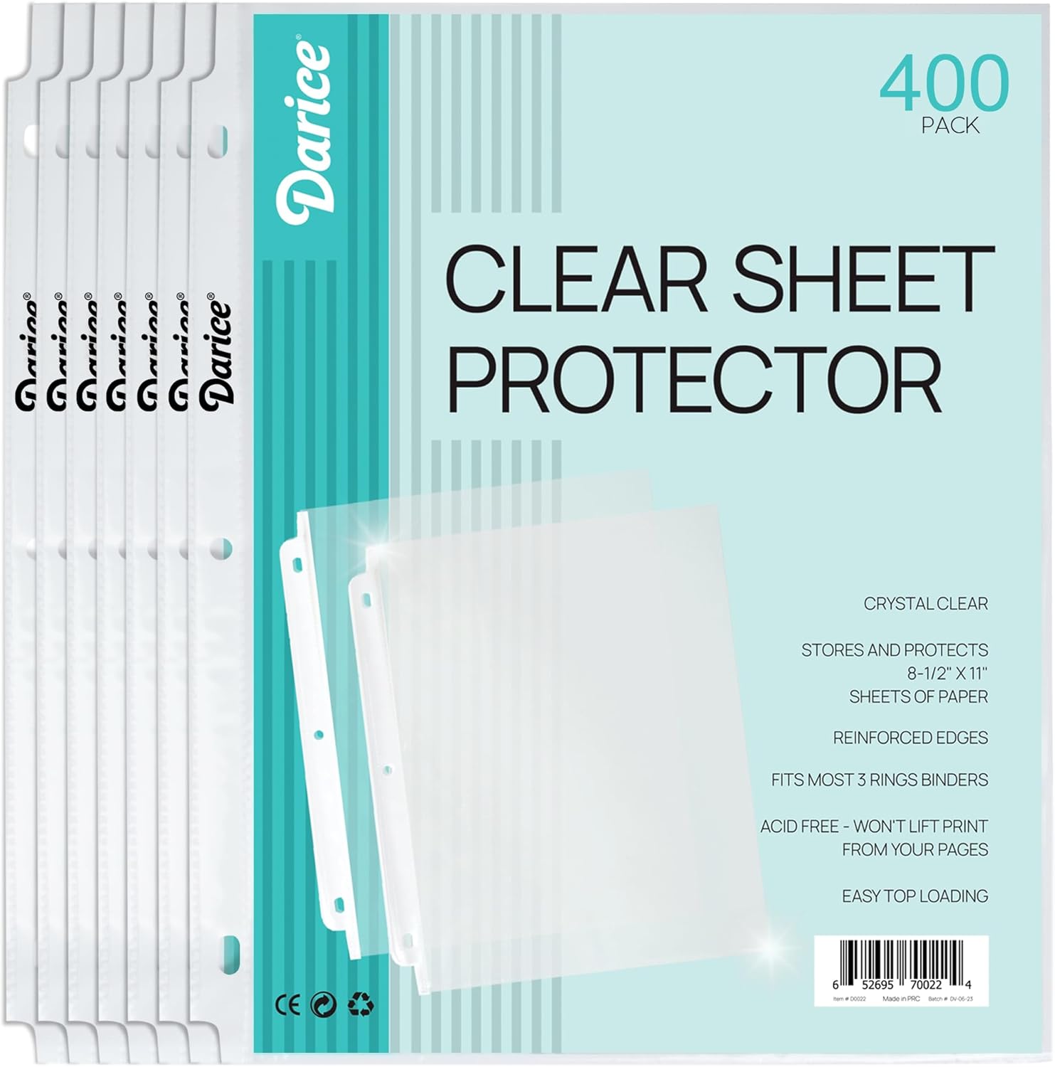 Darice Clear Sheet Protectors for 3 Ring Binder - 400 Pack Sheet Protectors 8.5 x 11 Inches - Top Loading Heavy Duty Page Protectors for Letter Size Documents Photos and More, Transparant