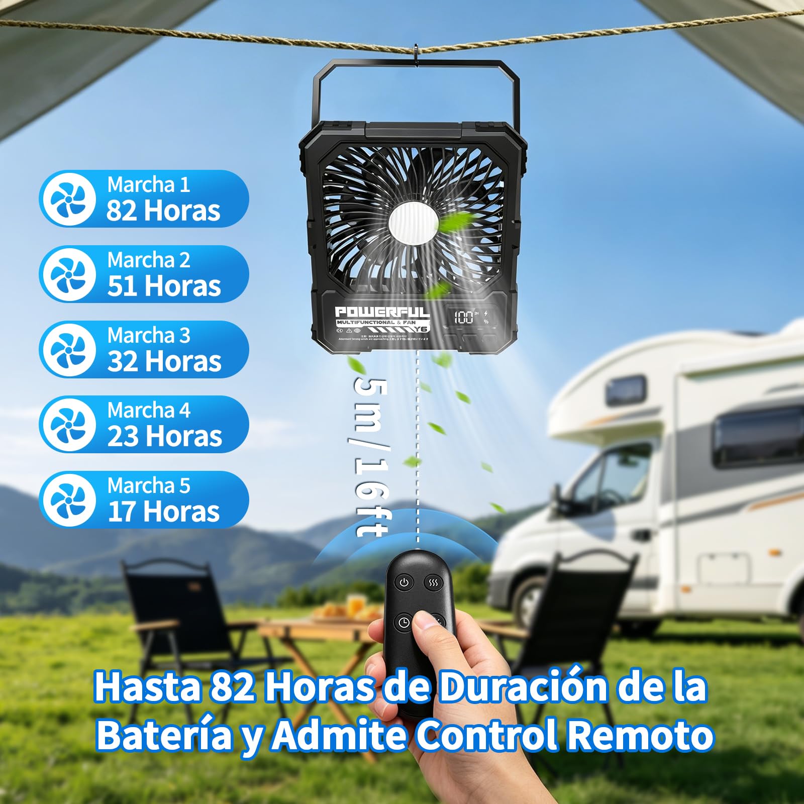 Ventilador Portátil para Camping con Batería de 20000 mAh, Ventilador de Viaje Recargable Ultradelgado de, Hasta 82 Horas de Duración de la Batería, Adecuado para Dormitorios y Tiendas de Campaña