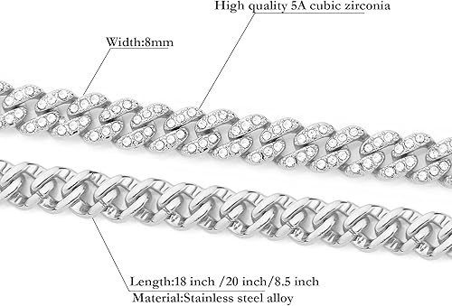 Miniatura 4 de HIPBLING Iced Out Bracelet for Men Cuban Link Watch Bracelets Diamond Miami Cuban Bracelets 13mm 8mm Bracelet Hip Hop Rapper Jewelry Gift for Men