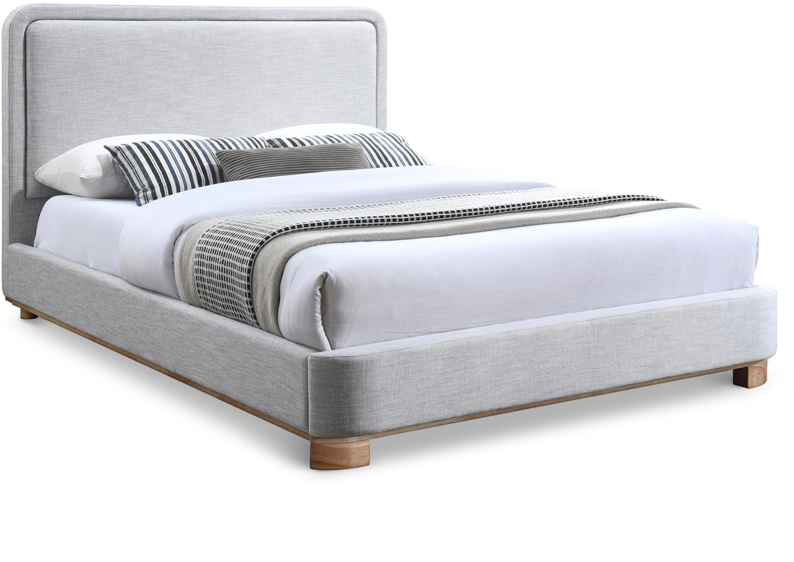 Meridian Furniture B1201Grey-F Nolita Collection Modern | Contemporary Full Bed with Soft Light Grey Durable Linen Textured Fabric, Solid Wood Natural