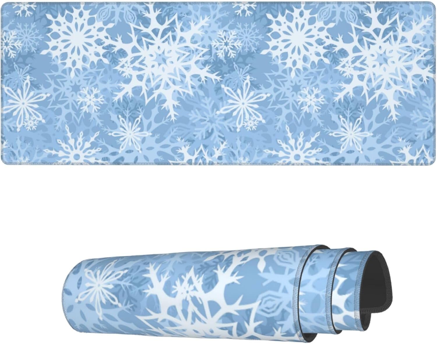 Famame Laptop Mouse Pad Beautiful Snowflakes Winter Pattern Desk Mat with Stitched Edges 31.5X 11.8 inch Non-Slip Large Keyboard Rubber Writing Table Mat for Office Home