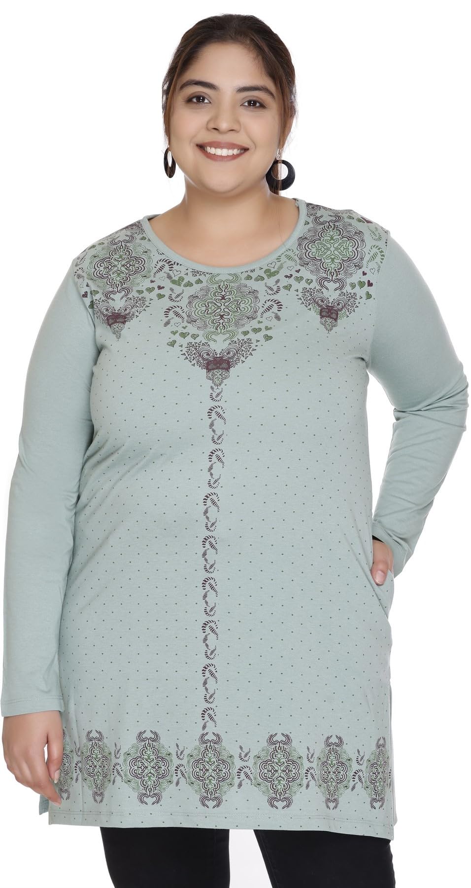 Women Printed Full Sleeve Cotton Tshirt with Side Slits & Pocket | Small - 7XL Size-picture-25
