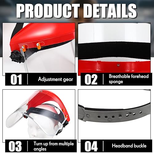 Miniatura 3 de Paquete de 3 máscaras faciales de seguridad para moler, transparente, de cara completa, resistente a los impactos, protección completa de PET,