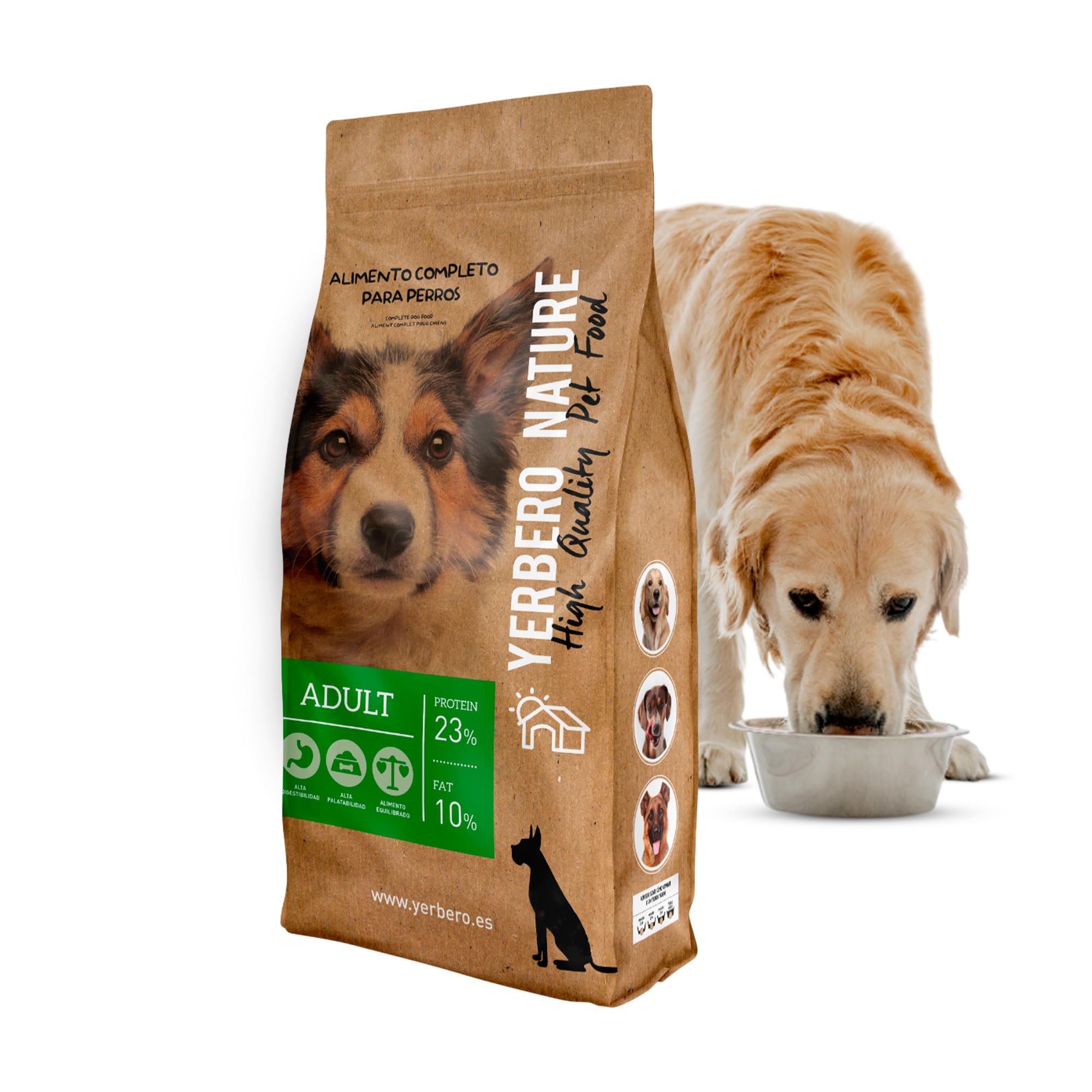 Yerbero Nature Adult Balanced Dog Food for Adults, Large Dog Food with High Protein Value, Premium Food for Balanced Nutrition, Formula Rich in Protein and Fibers 10 kg