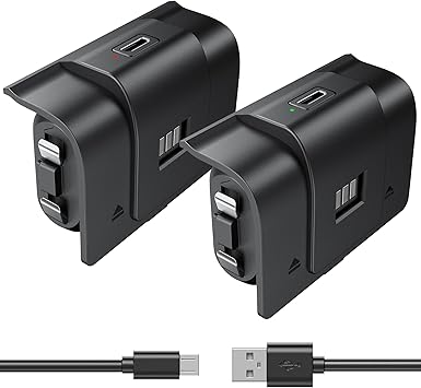 Xbox Controller Battery Pack 2-Pack, 40H Playtime 2.5H Fast Charge, Rechargeable Battery for Xbox Series X|S, Xbox One, Elite, Long Play & Charge Cable with 4 Covers