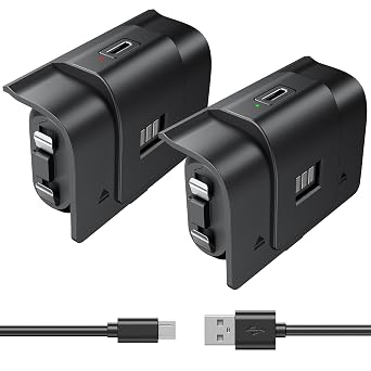 6amLifestyle Rechargeable Xbox Controller Battery Pack, Play and Charge Kit Compatible with Xbox Series X|S, Xbox One S X Elite Controllers,2 Pack NiMH Batteries with 4 Covers & Micro USB Cable, Black