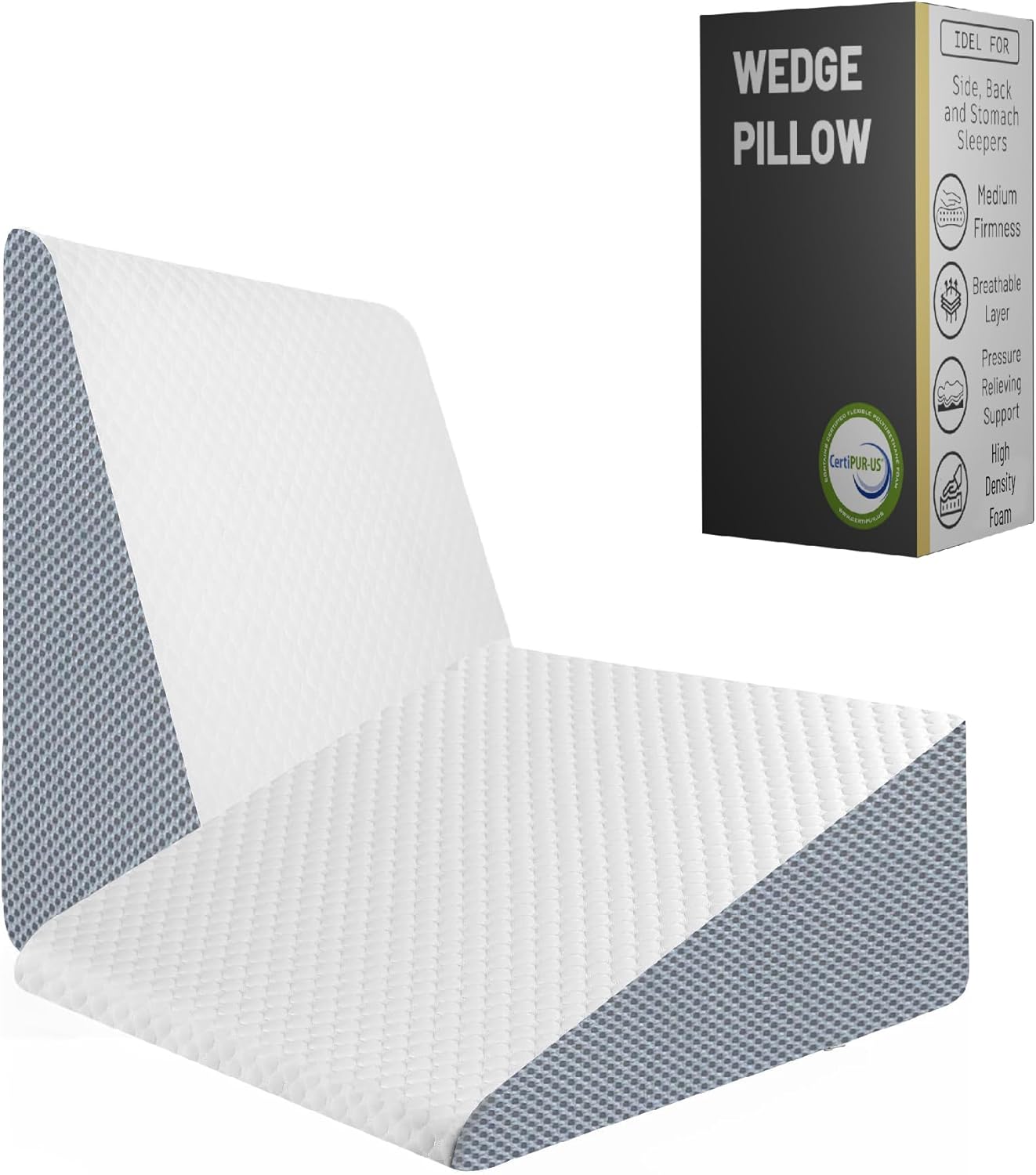 Elevated Bed Wedge Pillow for Back Support, Acid Reflux, Leg, Neck Pain, Snoring, Triangle Pilow | Incline Shape for Improved Sleep | Chic Jacquard Cover, 7”x24”x24”, White