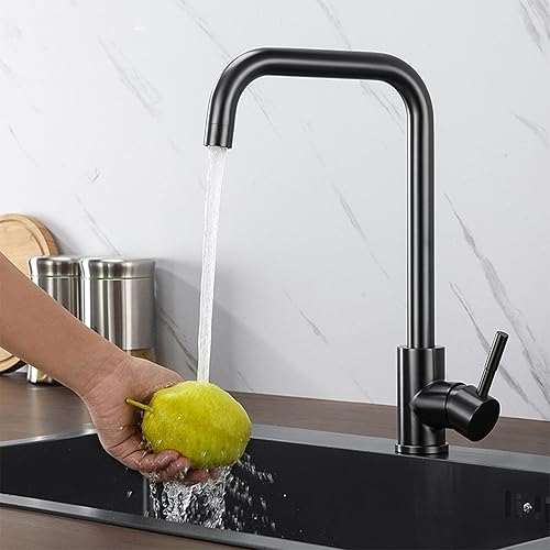 Miniatura 5 de Grifo de cocina, negro mate, grifo cuadrado de fregadero de cocina de una sola manija con manguera, adecuado para RV, dormitorio, cocina