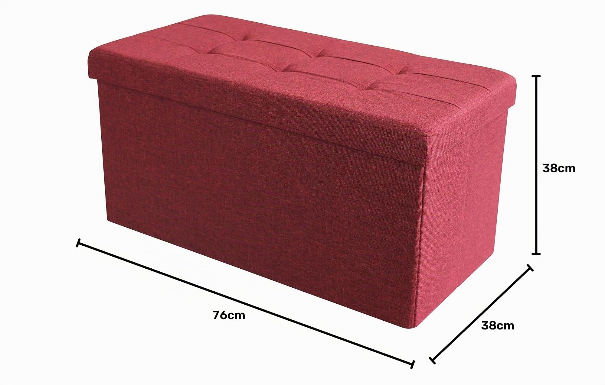 milani home - pouf contenitore rettangolare, tessuto, seduta contenitore poggiapiedi, rosso, 76 x 38 x 38 cm