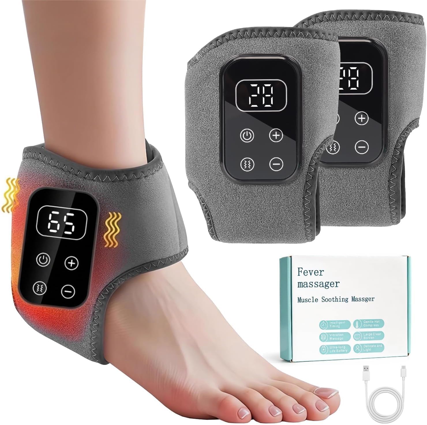2 Stück Massagegerät Füsse Neuropathie, Fussmassagegerät Elektrisch | 3 In 1 Elektrische Fussmassageräte, Tragbares Massagegerät Knöchel USB Wiederaufladbar