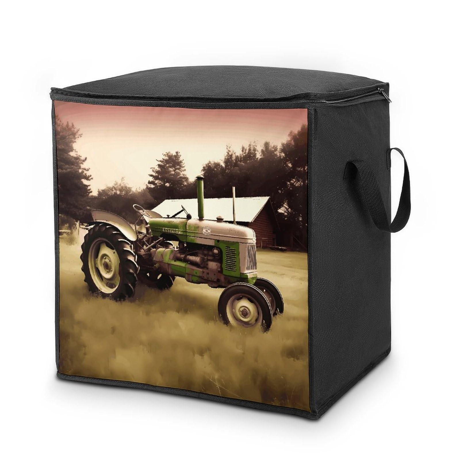 70L Old Tractor Photo Farm Storage Bag With Zipper Closet Organizers with Handle for Home Storage Organizer for Blankets Quilts Clothes Comforter Bedding And Pillows