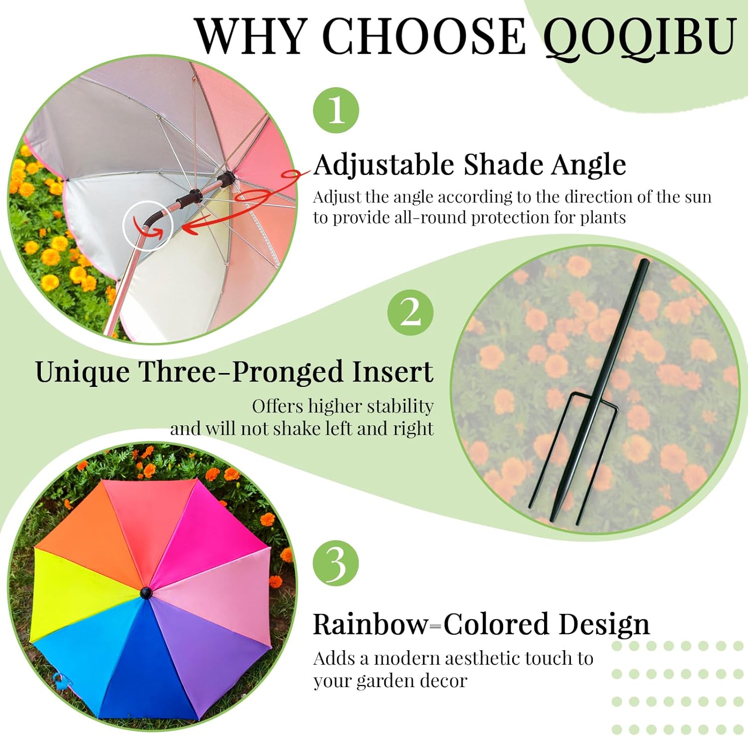 Colorful Plant Umbrellas for Outdoor Plants, Large (40") Sun Protection Shade Cover with M-Shaped Insert, Garden Shades for Potted Plants, Garden Beds, Patio Flower (8 Pcs)