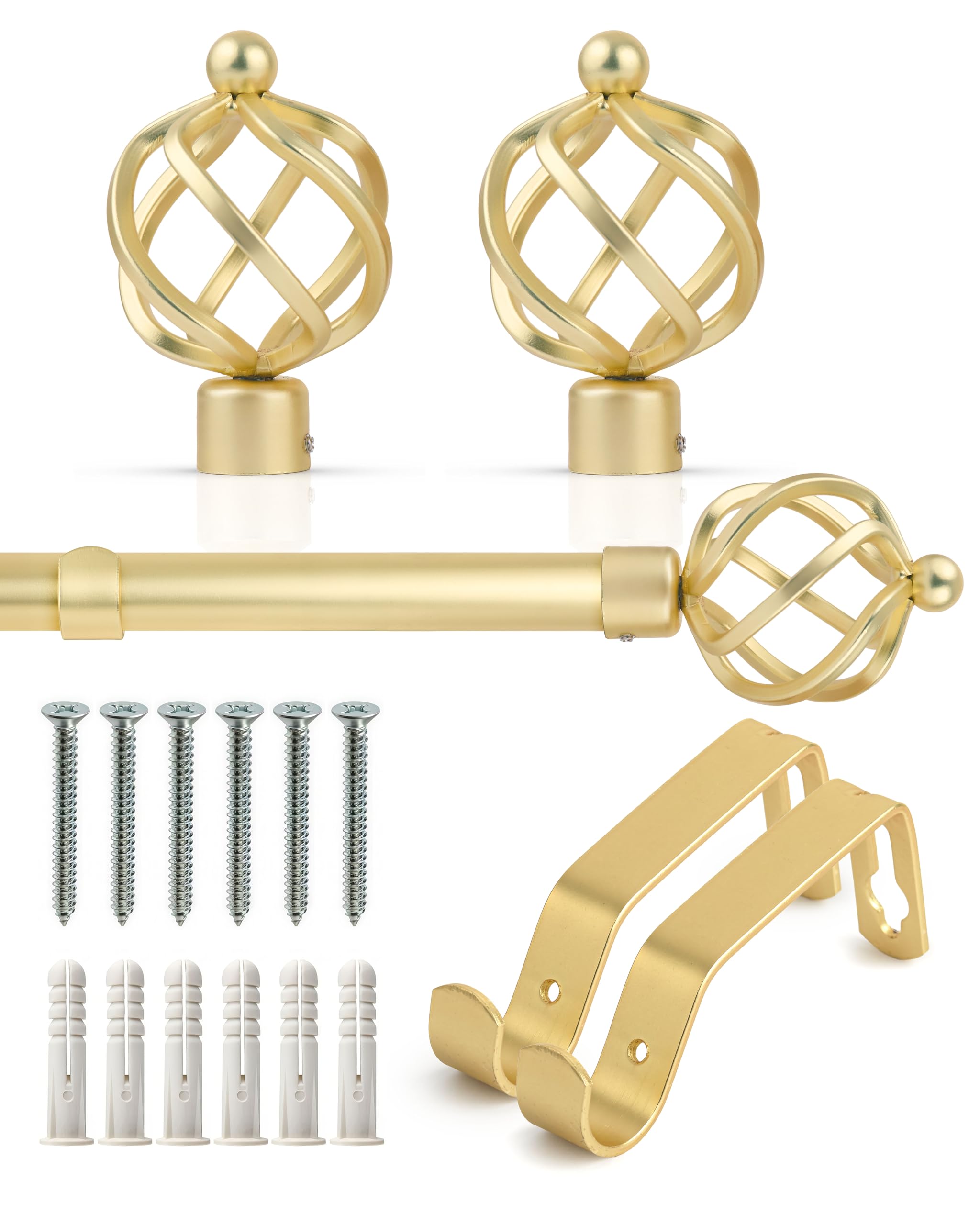 Emma Barclay Matt Gold - Metal Sliced Extendable Curtain Pole With Finials Brackets & Fittings Sets 16-19Mm In Matt Gold Metal Curtain Poles For Eyelet Curtains Rod - Metal Sliced Collection 1.2M - 2.1M Matt Gold