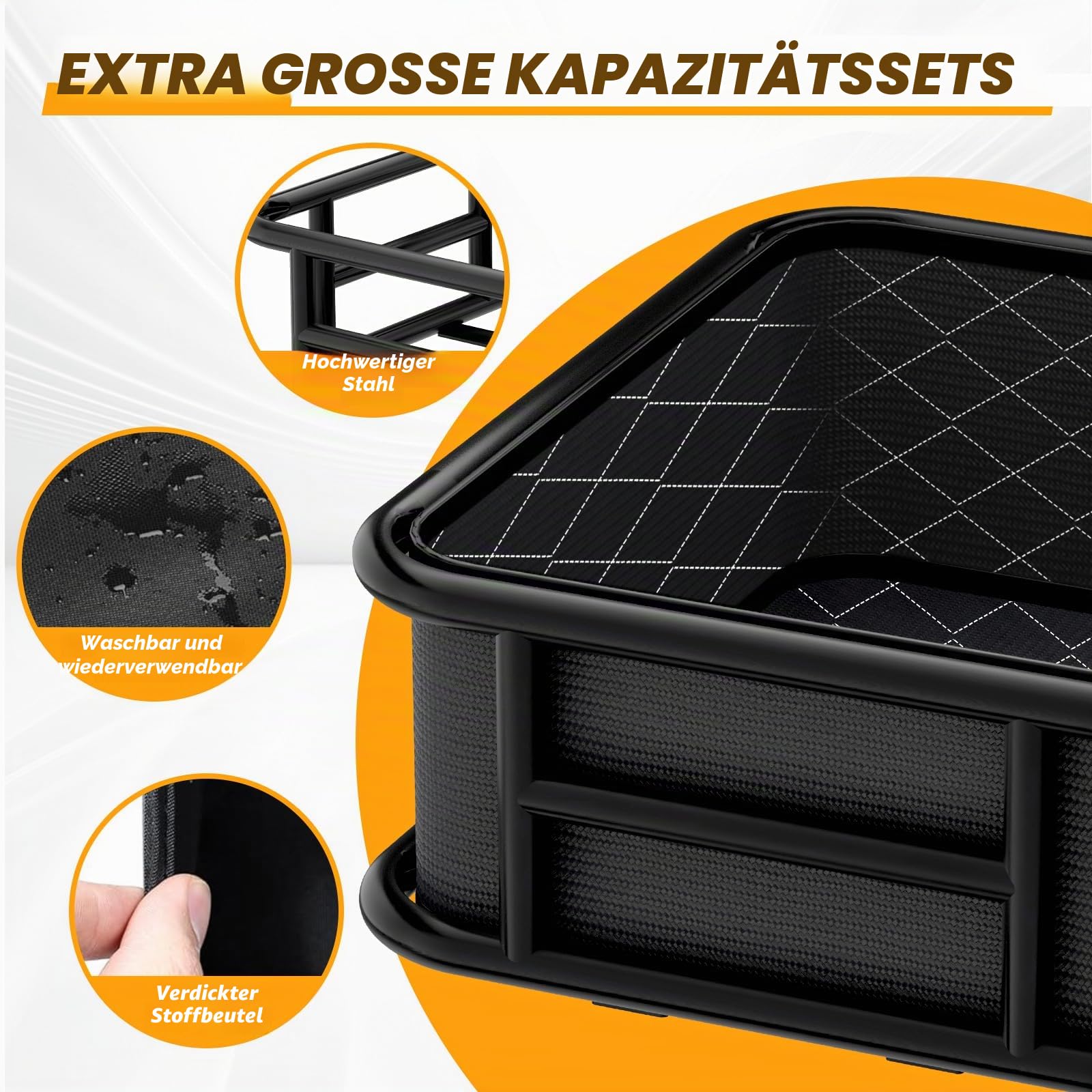 Fahrradkorb Hinten mit Gepäcknetz und Liner - Elektrischer Hinterradkorb für E-Bike - Gepäckträger mit Wasserdichter Abdeckung und Cargo Net
