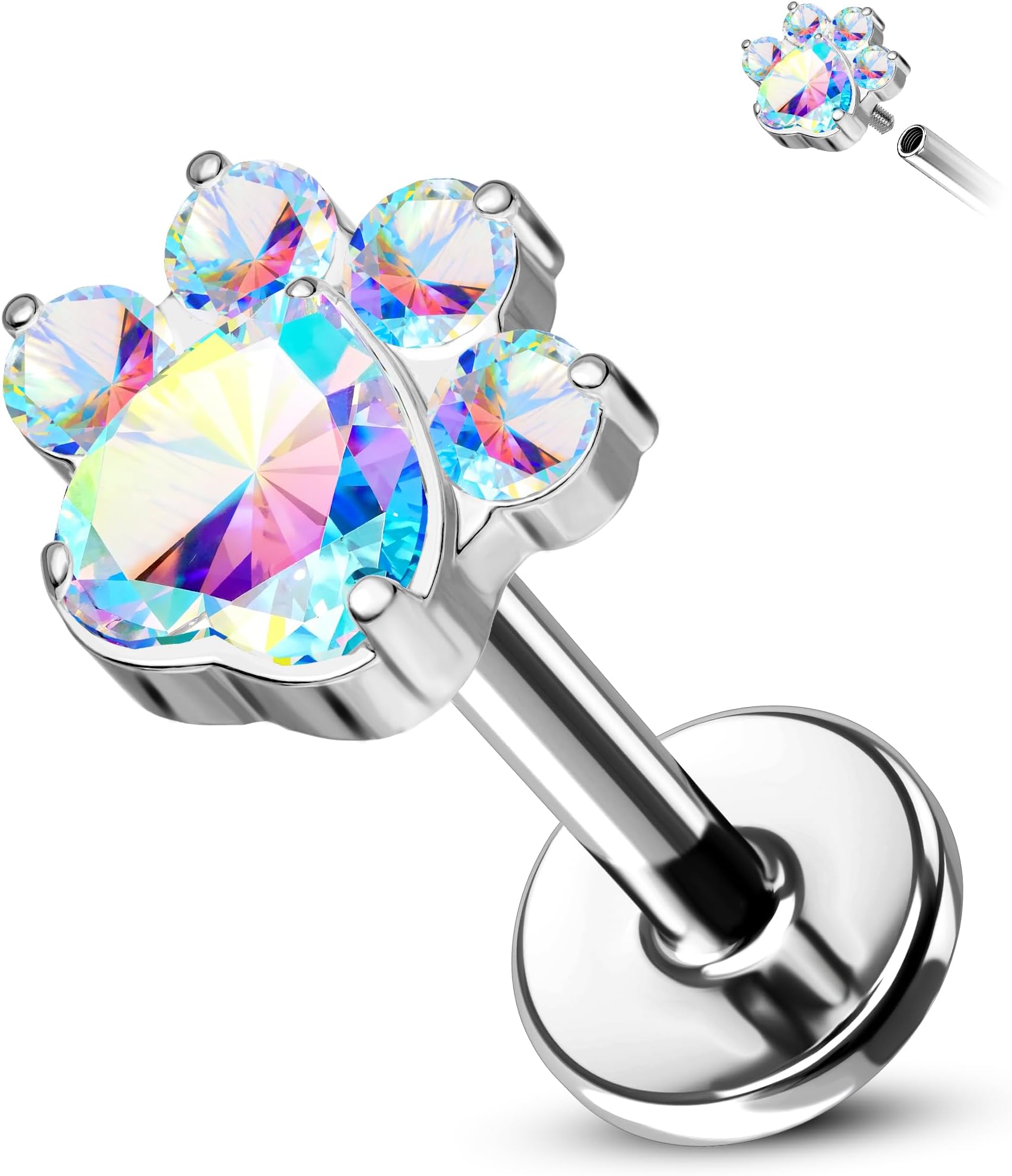Titanium Flat Back Earring Studs 16G Internally Threaded Helix Cartilage Earrings Dog Paw Tragus Conch Forward Helix Piercing Jewelry for Women