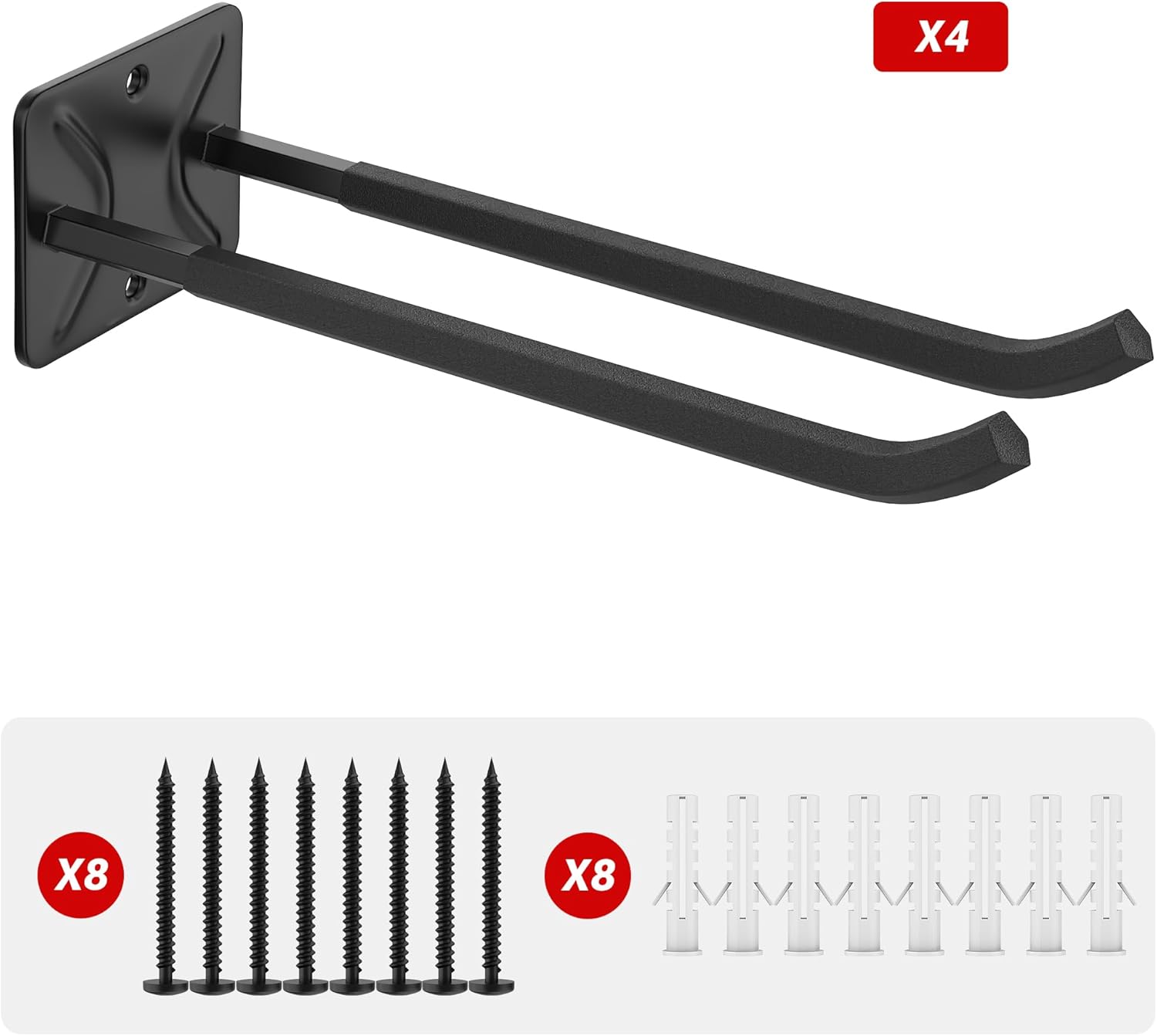 Ultrawall Garage Storage Hooks, Heavy Duty Steel Tool Organizer, 12.4 Inch Wall Mount Hangers Racks for Car Tires, Ladders, Chairs, Ropes and Garden Tools, 4 Pack - Image 6