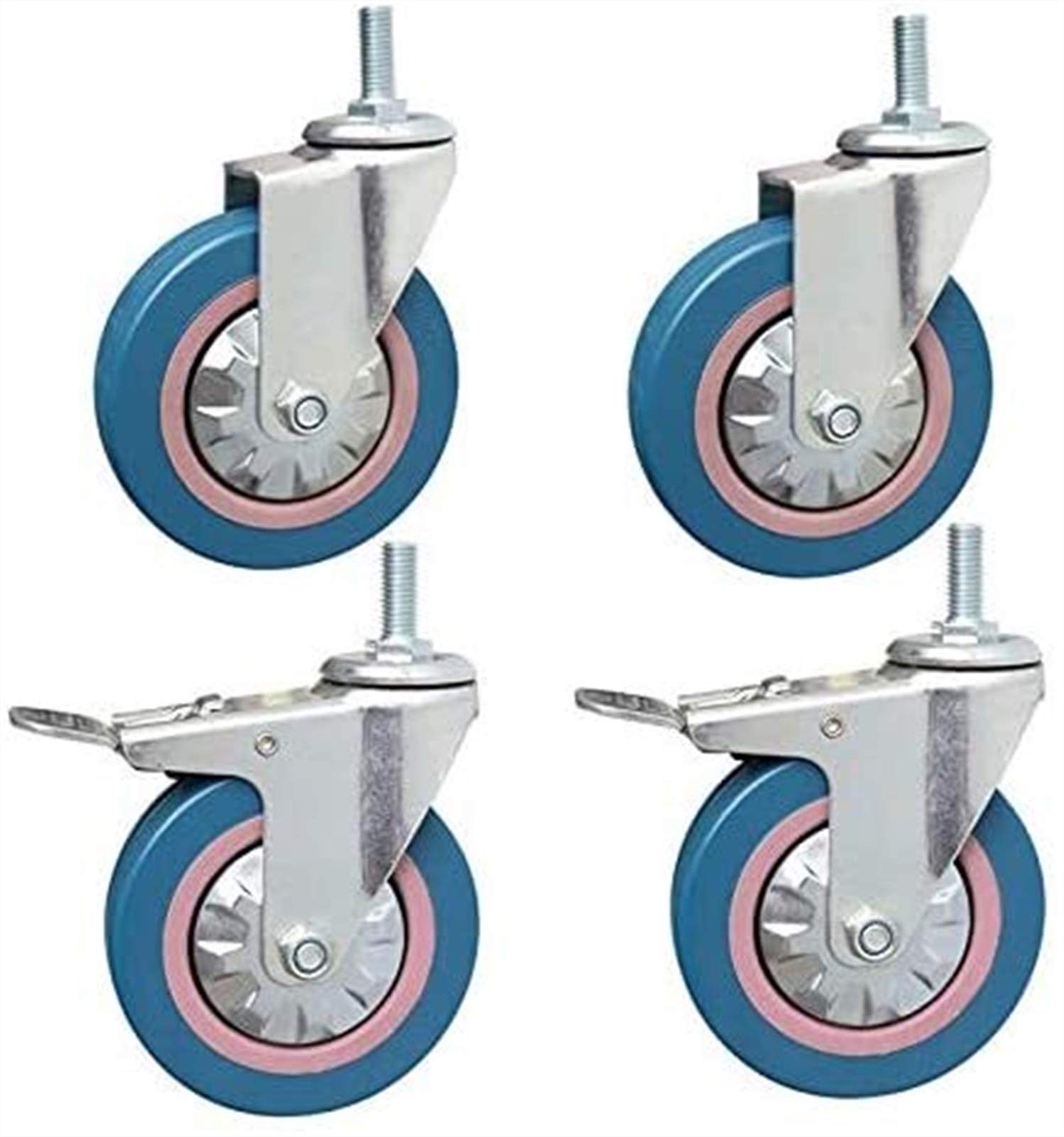 Ruote In Gomma Silenziose Da 4 Pollici Stelo Filettato M10 Con Freni Carrello Girevole Universale Industriale Da 320 Kg Ruote Per Auto Da Pranzo Per Hotel Ospedaliero 4 Pacchi -vite - Foto 3