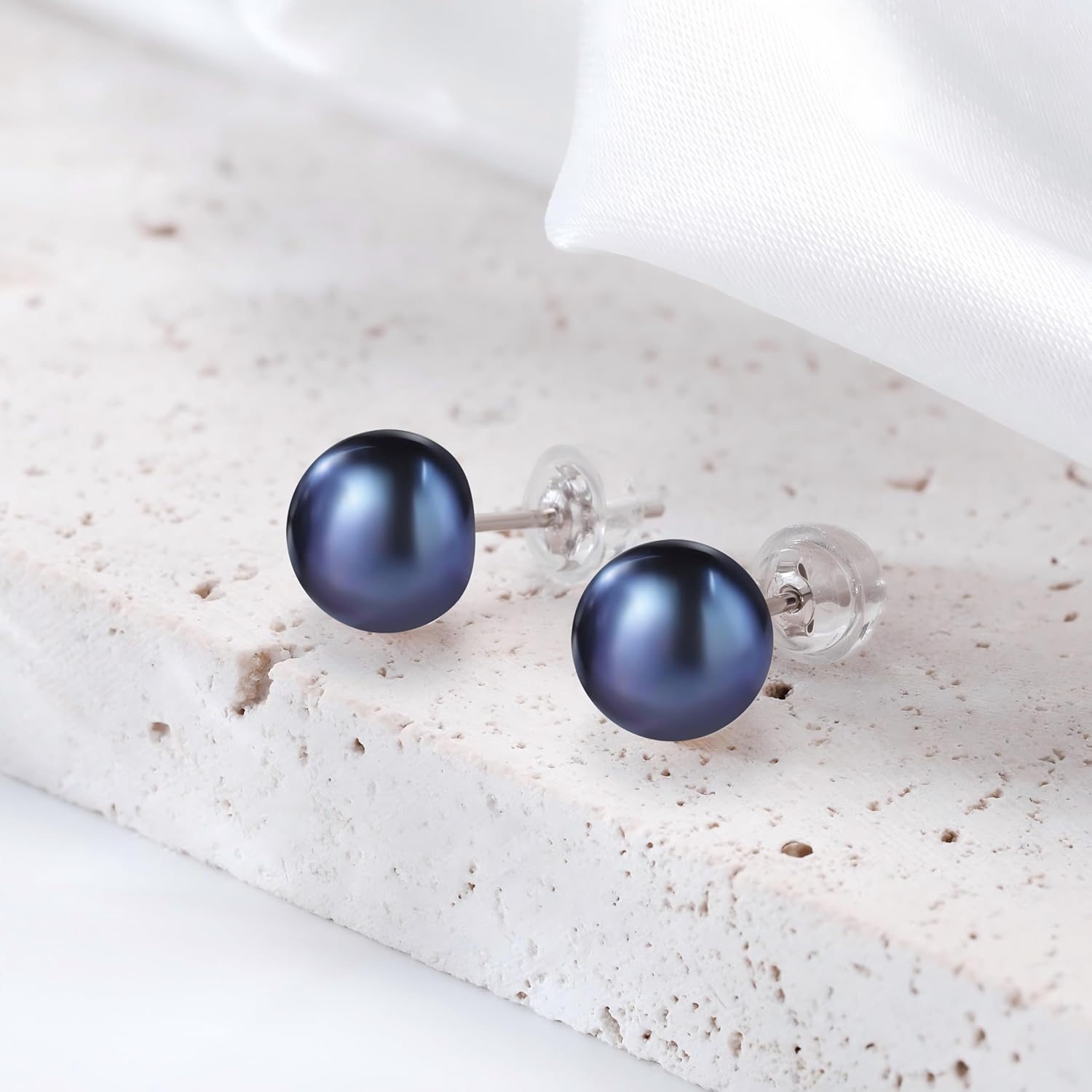 Pearl Earrings Sterling Silver Freshwater White/Black Pearl Stud Earrings for Women Hypoallergenic, Real Pearls 6/8/9mm, Simple Elegant Jewelry Gift for Her,Mother,Bride,Friend - Image 5