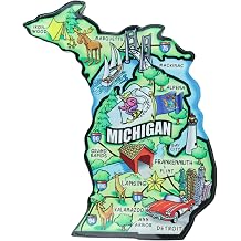 Michigan State Illustrated Acrylic Magnet Colorful Souvenir Keepsake, 3.25 x 3.75 Inches