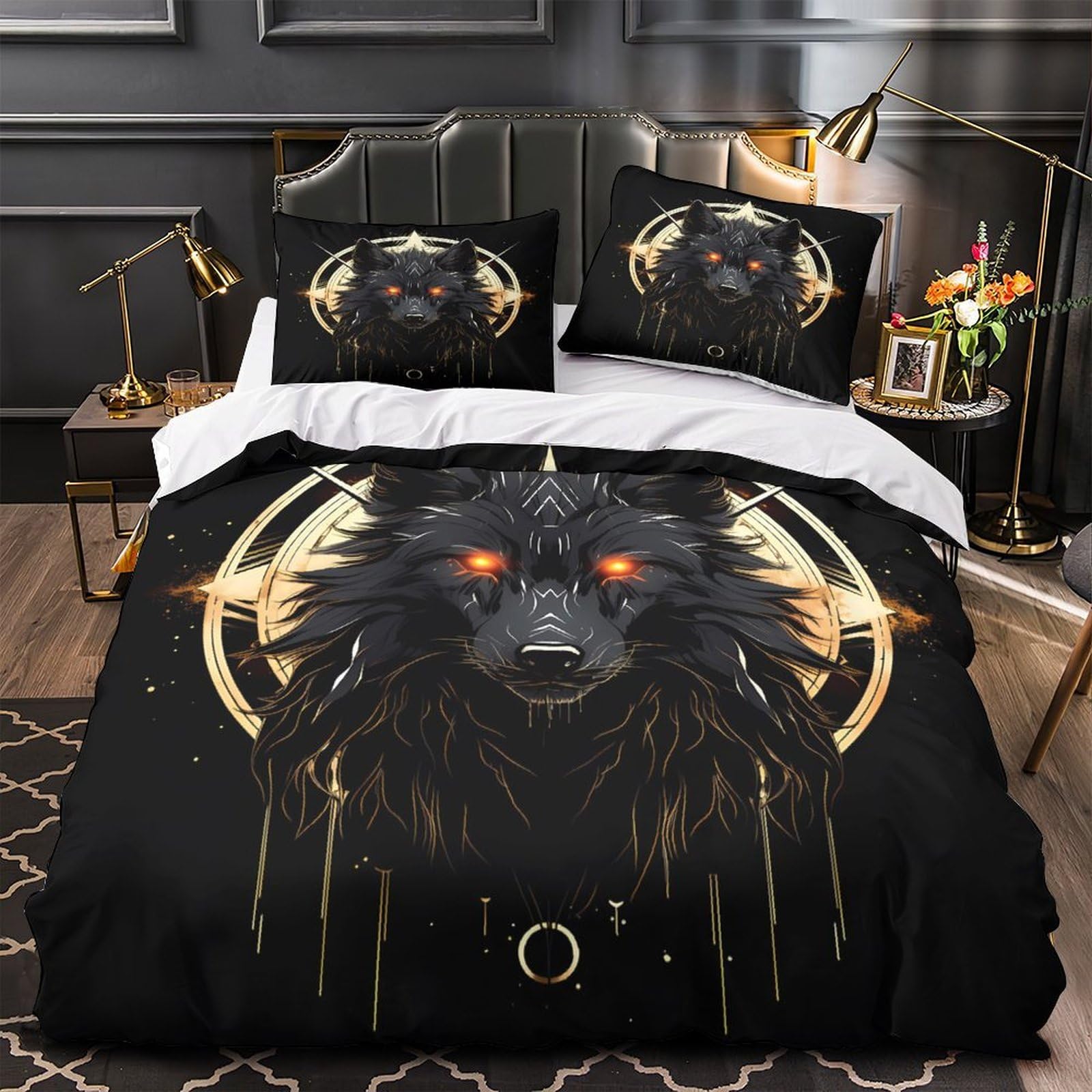 Housse de couette loup 200x200 lit double parure microfibre ultra douce