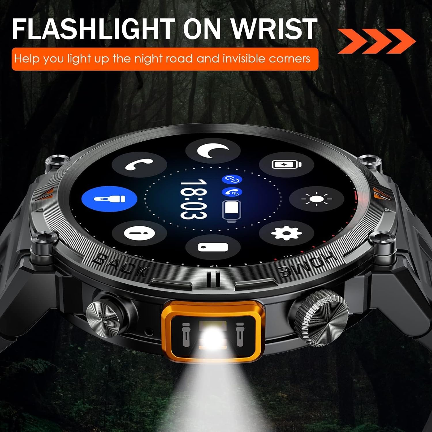 Military Smart Watch for Men with LED Flashlight 1.45” Rugged 3ATM Waterproof Smart Watch with 100+ Sports Modes Fitness Tracker with Heart Rate Sleep Monitor Tactical Smartwatch for iPhone Android