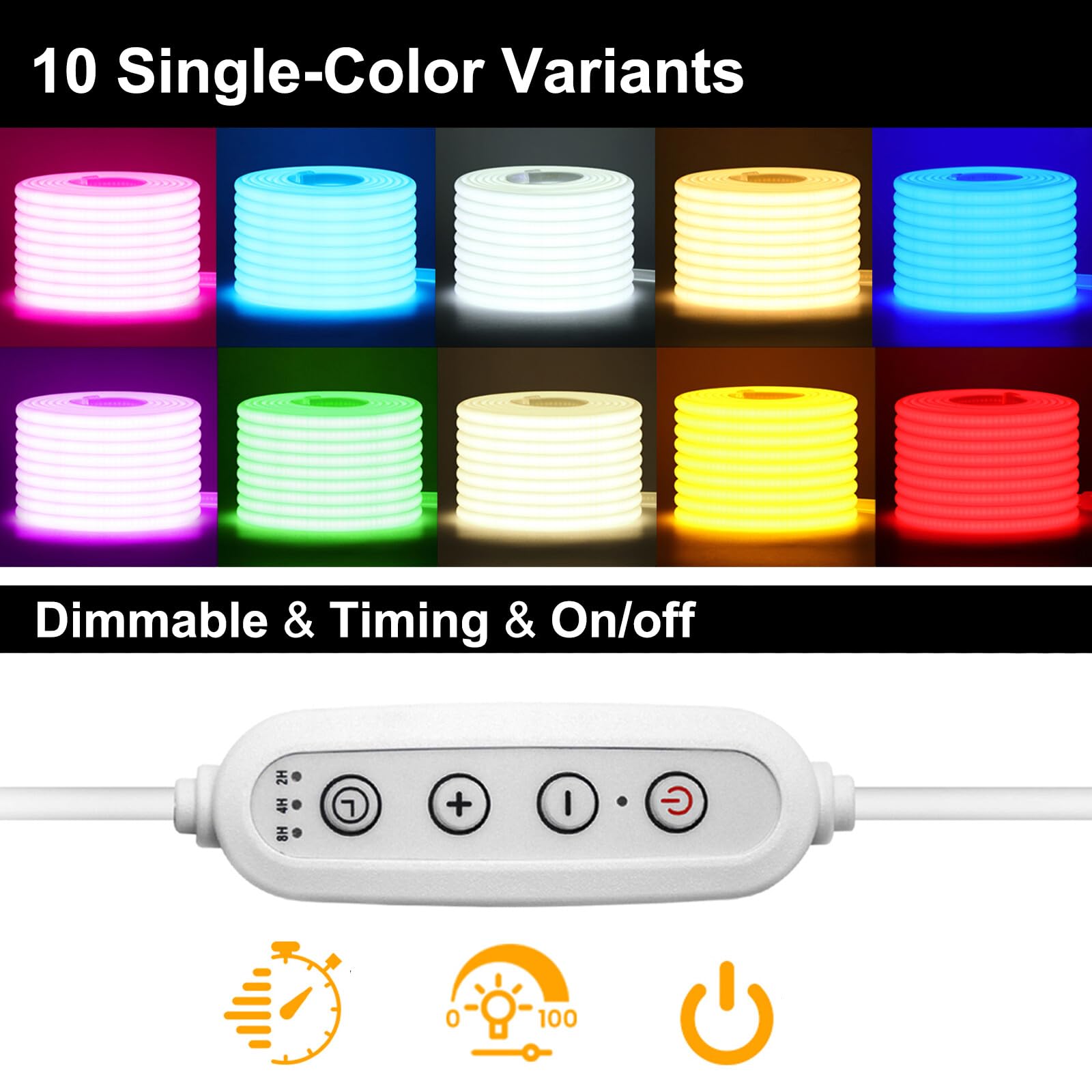 XUNATA Tira LED COB 220V 288 LEDs/m Impermeable IP65 con Regulador y Temporizador 2H/4H/8H Corte cada 50cm Interior y Exterior (20m, Rojo)