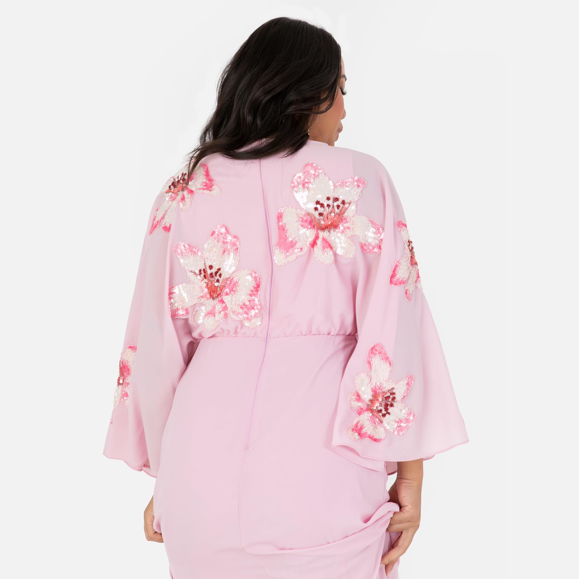 Maya Deluxe Women's Maxi Dress Ladies V-Neck Long Cape Sleeve Floral Sequin Embellished A-Line for Wedding Guest Evening Occasion Vestito Donna