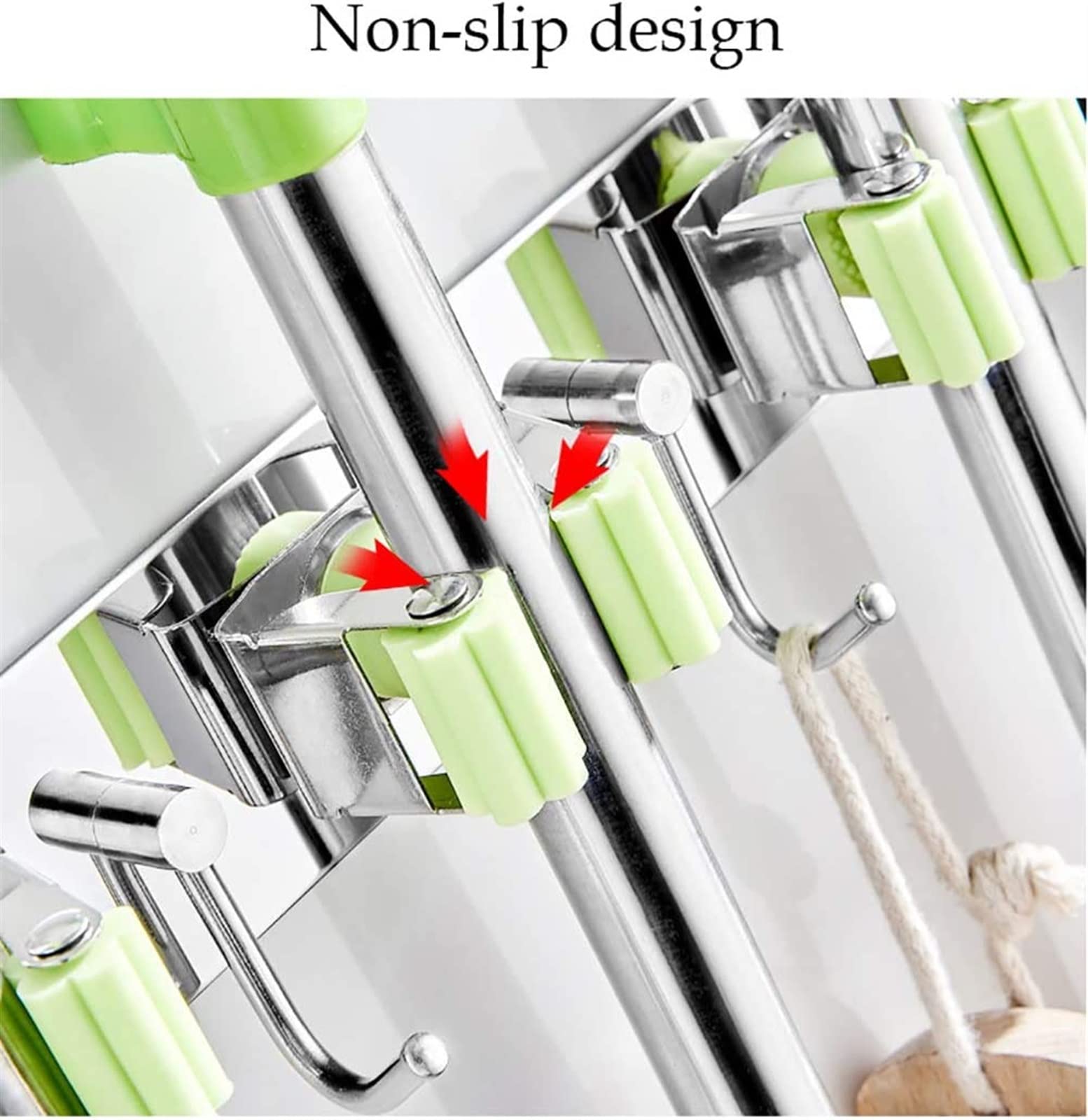 Soporte for fregona, pinza for escoba, organizador montado en la pared, estante for fregona multifuncional de acero inoxidable, punzón libre, baño, cocina, escoba, fregona, for colgar en la pared, 4 e