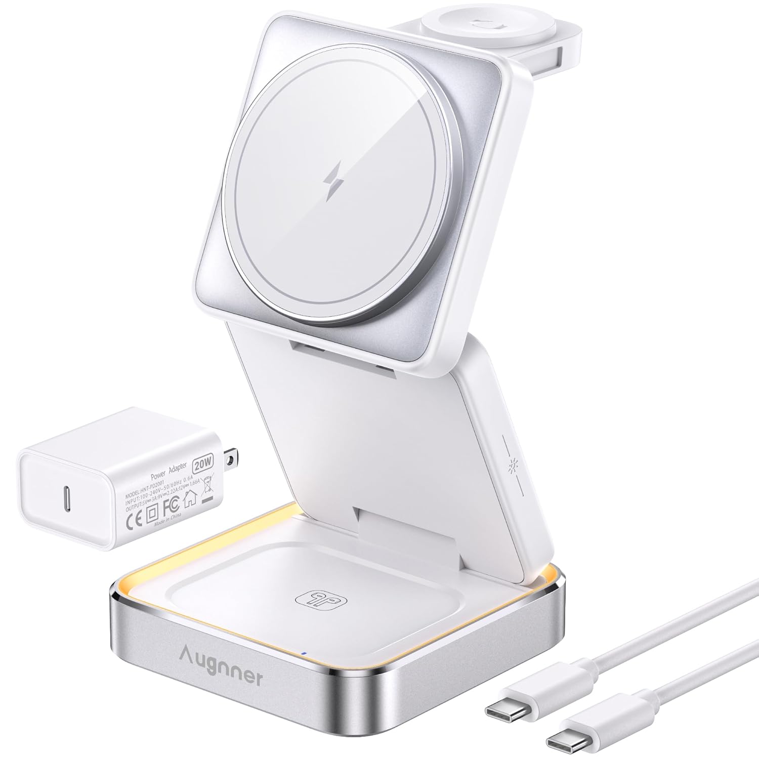 2026 Upgraded Wireless Charger 3 in 1 Foldable Wireless Charging Station with Light for Apple MagSafe Charger Travel