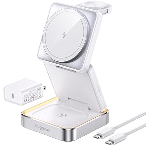 2026 Upgraded Wireless Charger 3 in 1 Foldable Wireless Charging Station with Light for Apple MagSafe Charger Travel