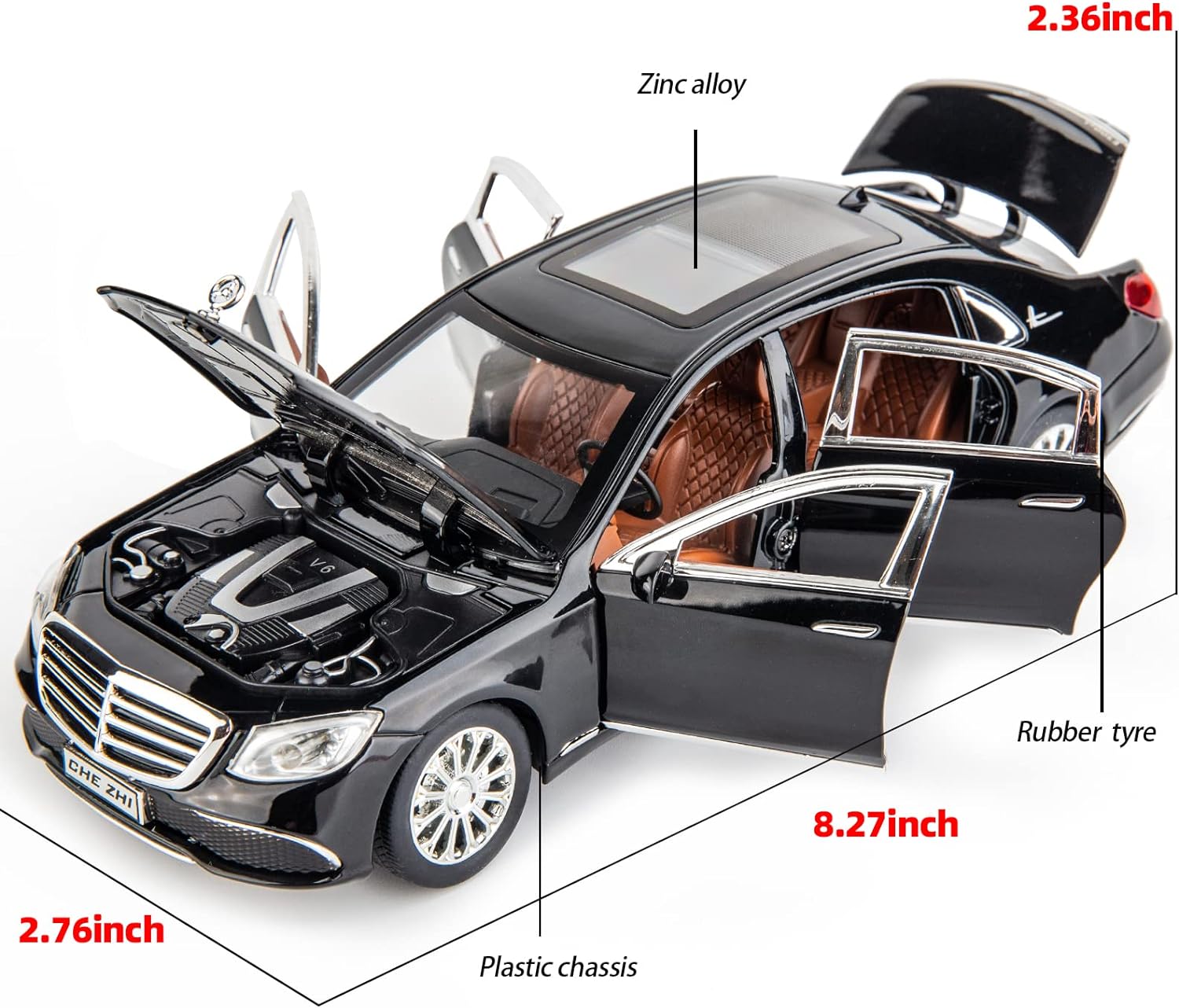 WAKAKAC 1/24 Scale Compatible with E300 Toy Car Alloy Die-cast Pull Back Car Model with Light and Sound Toy Vehicles for Adults Boys Girls Gift Decoration Toy (Black)