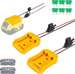 2 Packs Power Wheel Adapter for Dewalt 20V Battery with Fuse & Wire terminals, Work with for Dewalt 20V DCB205 DCB206 DCB200 Lithium Battery; Power Connector for Rc Car, 14AWG Robotics, DIY use