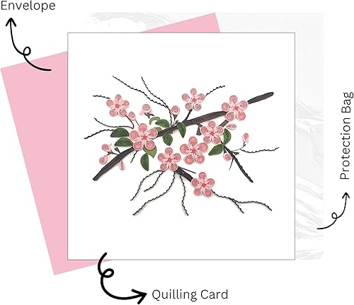 Miniatura 6 de Tarjeta de felicitación japonesa de flor de durazno  Feliz año nuevo 3D Quilling Card Flower  Papel hecho a mano  Tarjeta de felicitación de diseño