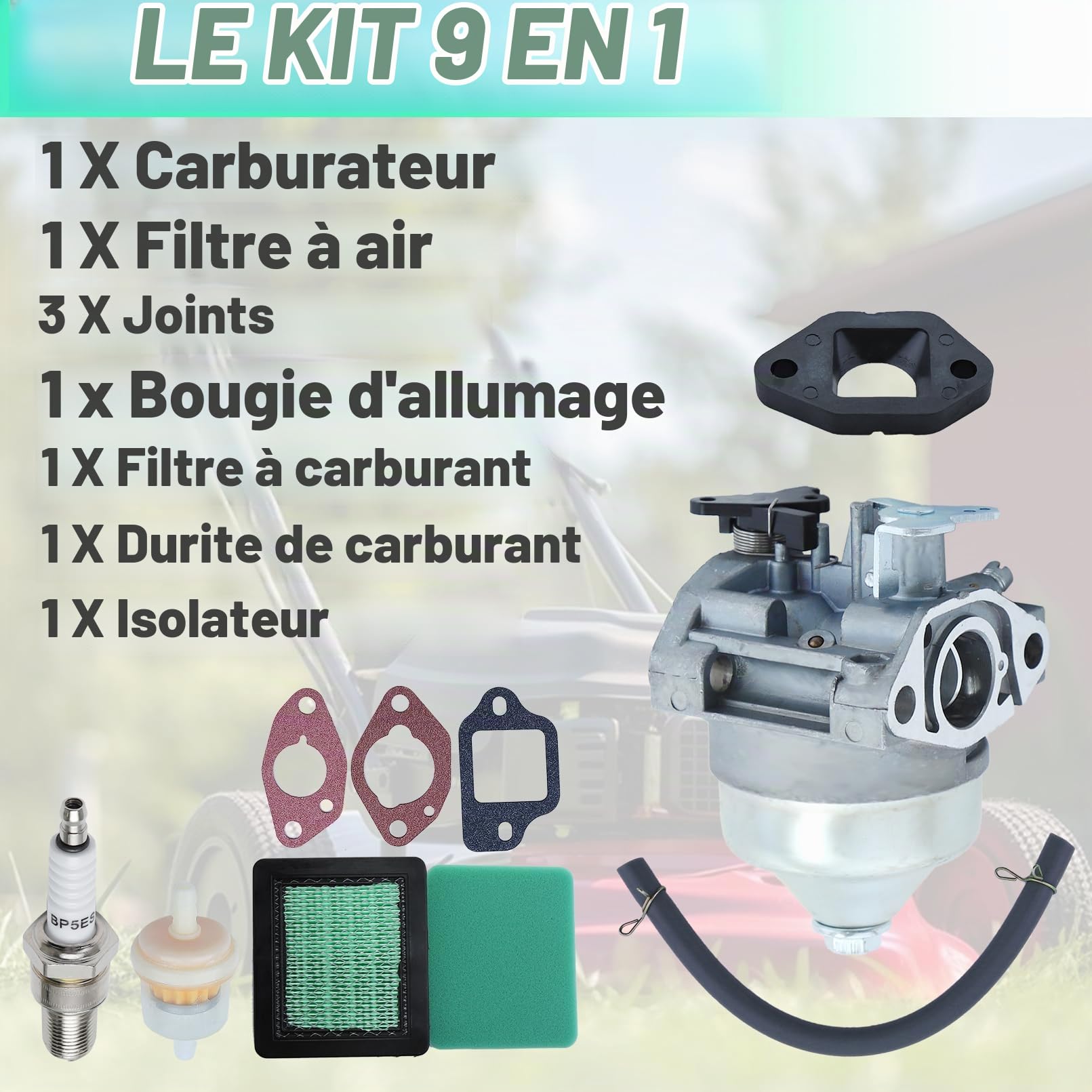 ADEFOL Kit carburateur pour Honda moteur GCV190 et tondeuse à gazon HRB217 HRX217, Carburateur + Filtre à air + Joints + Bougie d'allumage + Filtre à carburant accessoire kit 9 en 1
