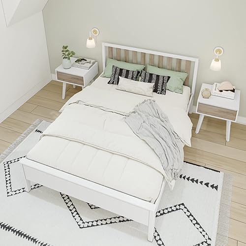 Miniatura 20 de Max & Lily Cama matrimonial, cama moderna escandinava para niños, marco de cama individual de madera maciza con cabecero de rejillas, no necesita