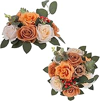 Vista 20 de BLOSMON Bolas de flores artificiales, centros de mesa de boda, 2 piezas de rosas artificiales, decoración para mesa, bola de besos de seda, arreglos