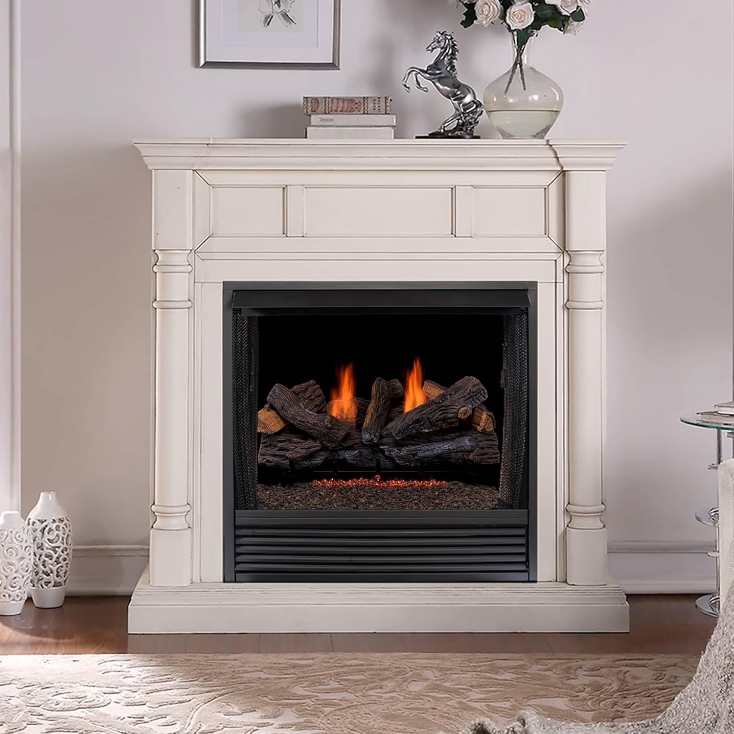 Duluth Forge DLS-30R-2 Dual Fuel Ventless Fireplace Logs Set with Remote Control, Use with Natural Gas or Liquid Propane, 33000 BTU, Stacked Red Oak, 30 Inches