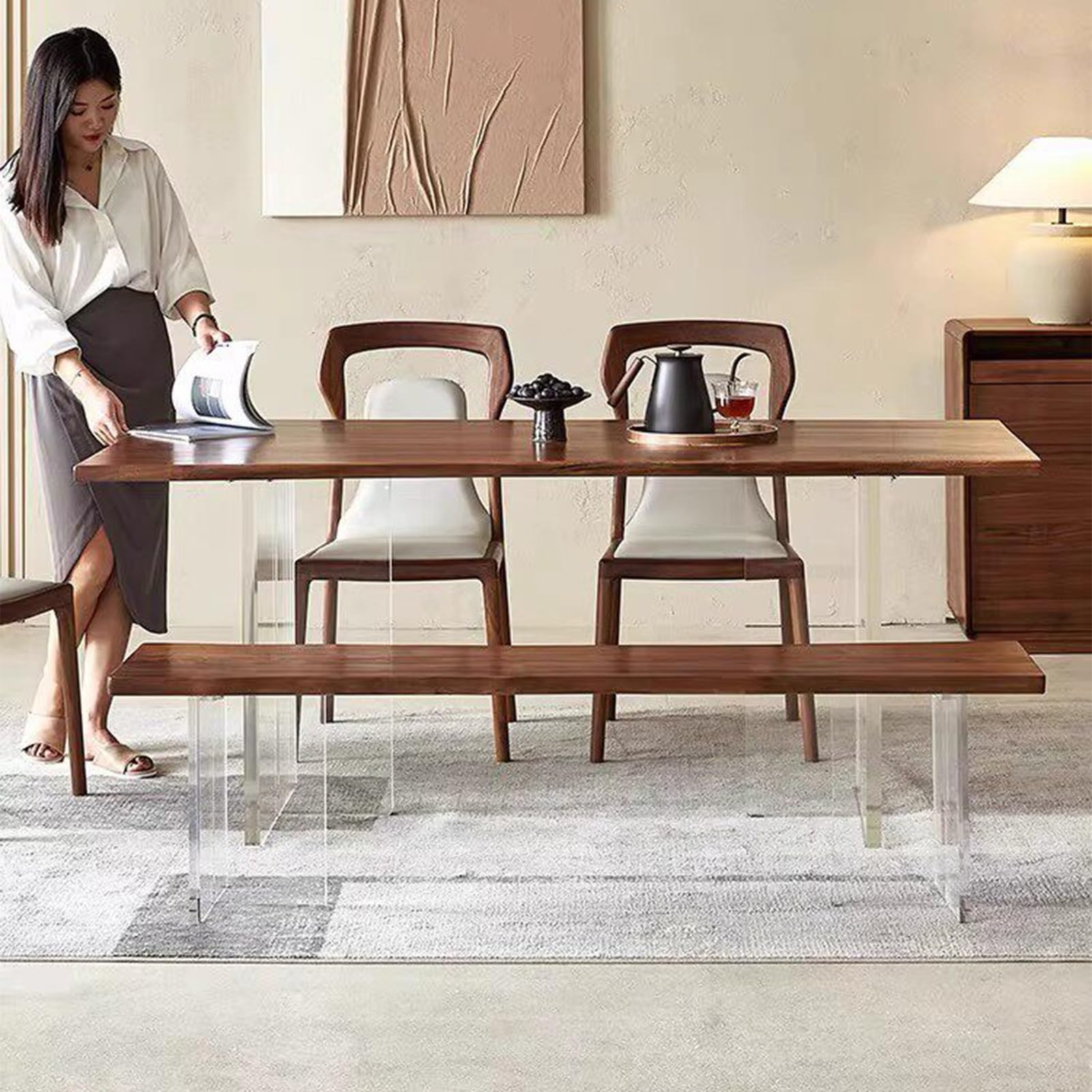 Panca da tavolo da pranzo, panca in legno stile rustico, panca da fondo letto, panca da pranzo in stile moderno di metà secolo, per sala da pranzo, soggiorno, corridoio, cucina, ingresso (160x32x45